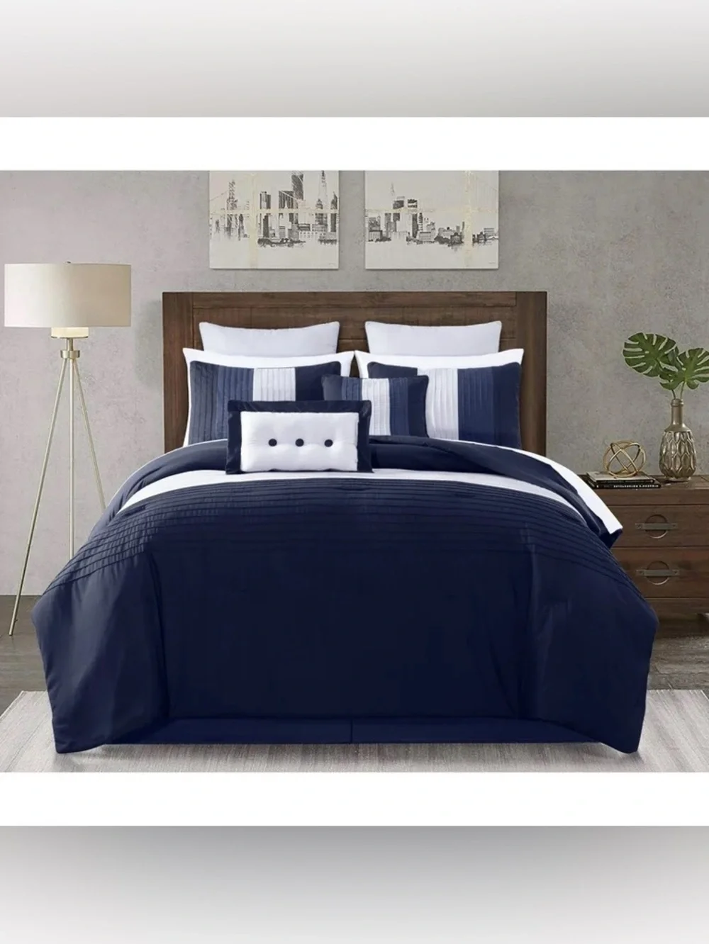 Navy and White Striped Comforter Set - Classic Home Bedding